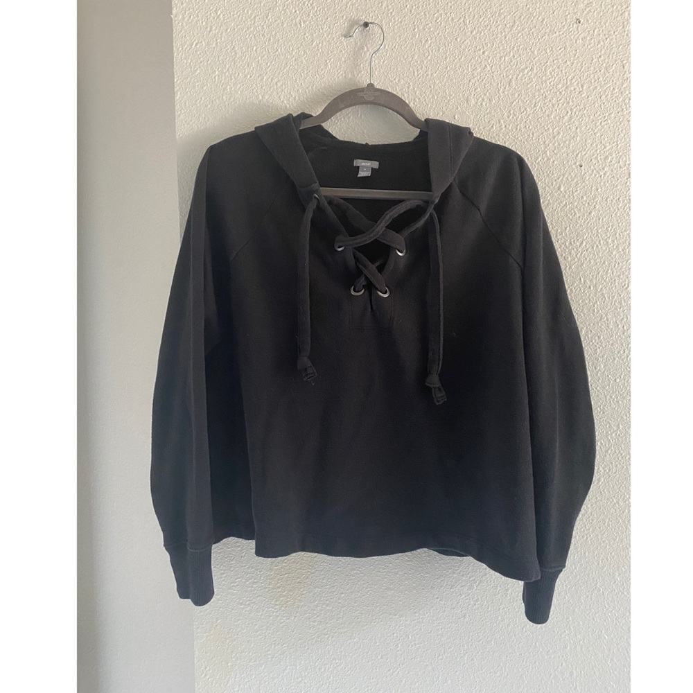 Aerie black hoodie sweatshirt with lace up neckline
